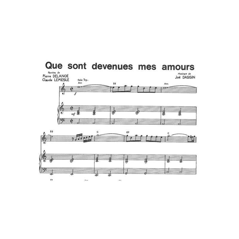 Sheet music QUE SONT DEVENUS MES AMOURS Joe DASSIN