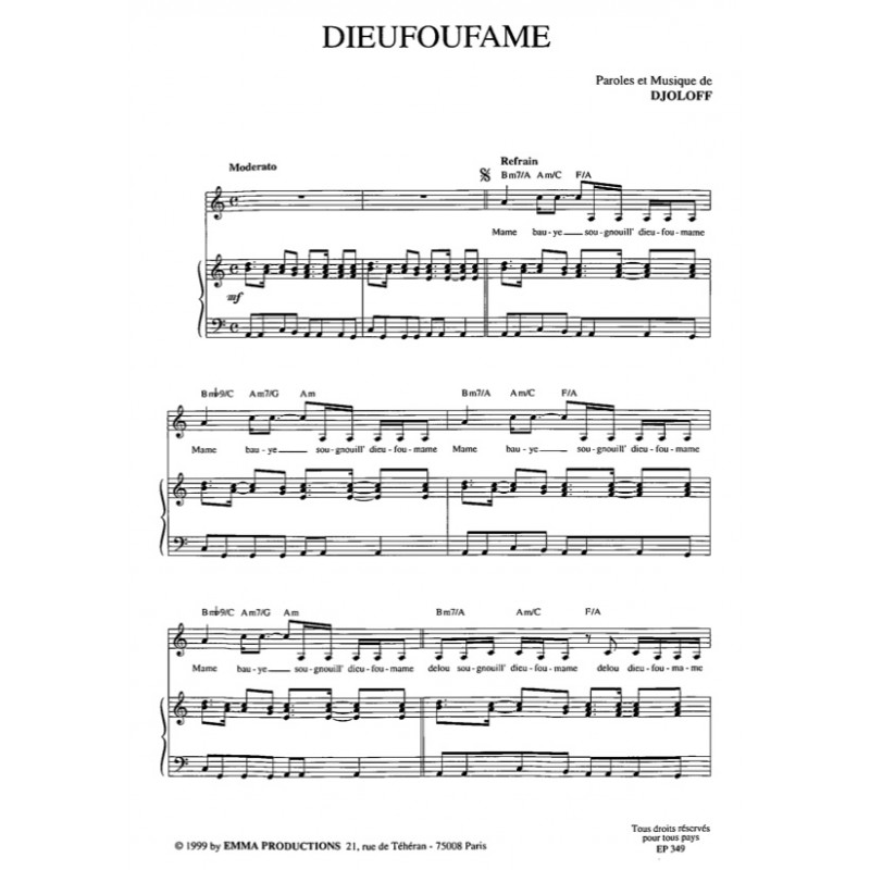 Sheet music DIEUFOUFAME DJOLOFF pdf