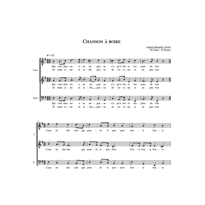 Partition CHANSON À BOIRE (CHORALE) TRI YANN pdf