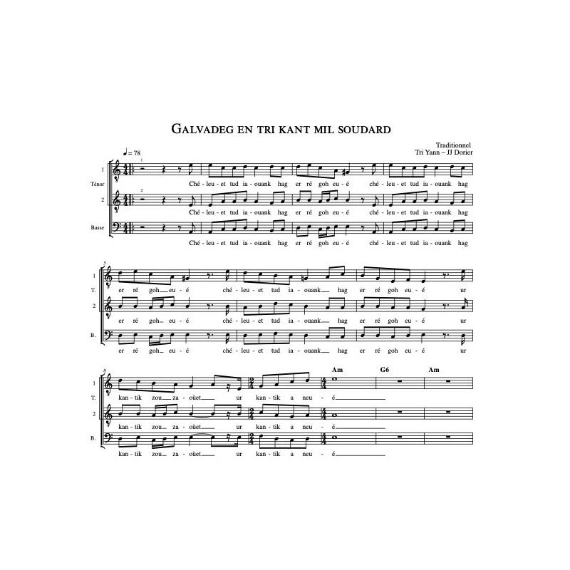 Partition GALVADEG EN TRI KANT MIL SOUDARD (CHORALE) TRI YANN pdf