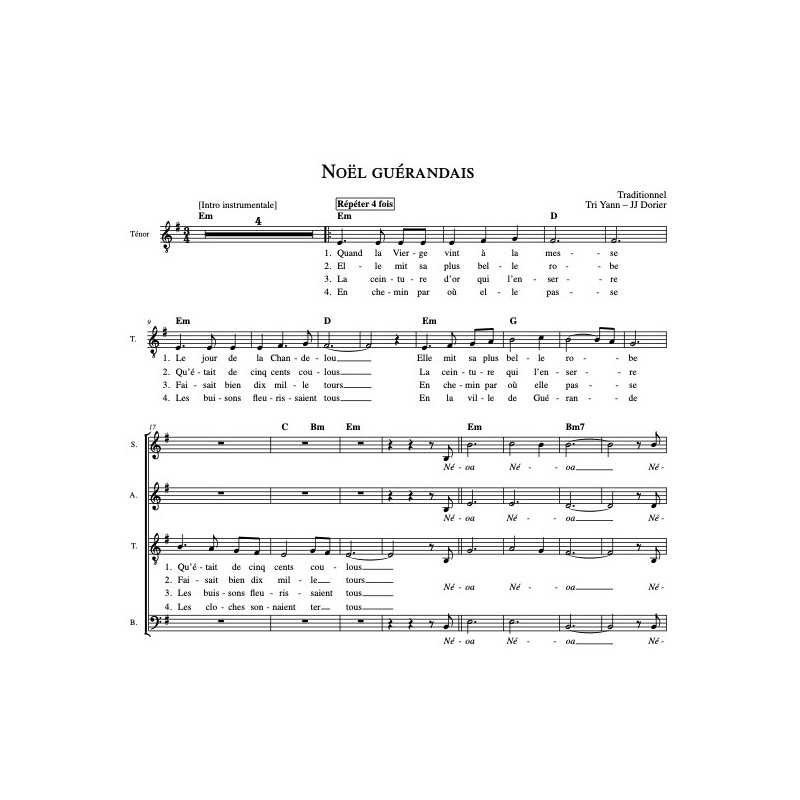 Partition NOËL GUÉRANDAIS (CHORALE) TRI YANN pdf