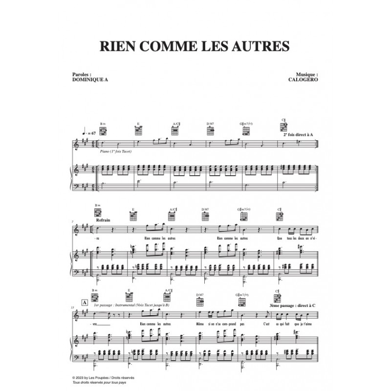 Partition RIEN COMME LES AUTRES CALOGERO pdf
