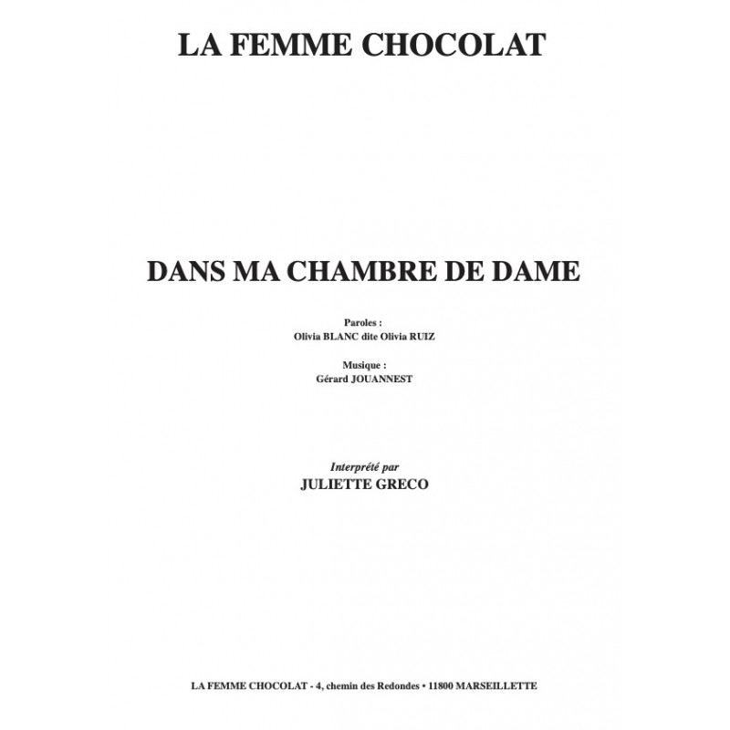 Partition DANS MA CHAMBRE DE DAME Juliette GRÉCO pdf