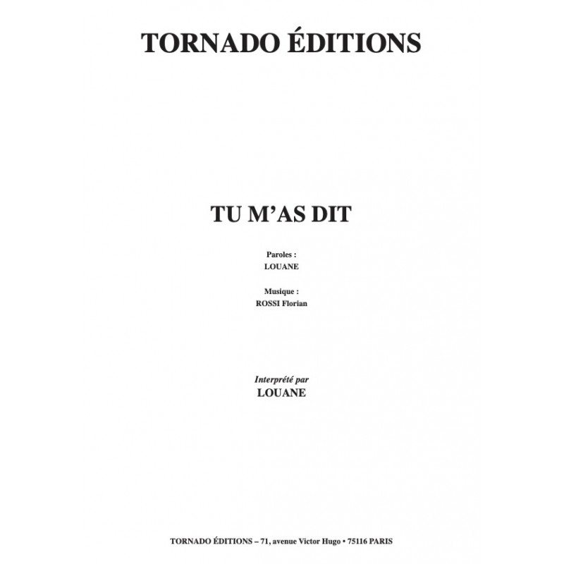 Partition TU M'AS DIT LOUANE pdf