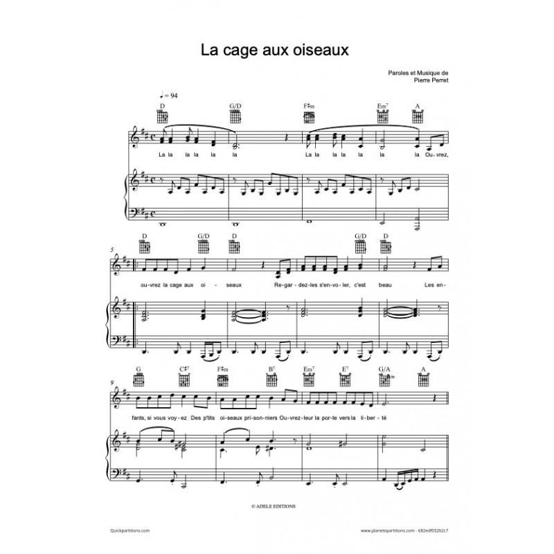 Partition LA CAGE AUX OISEAUX Pierre Perret