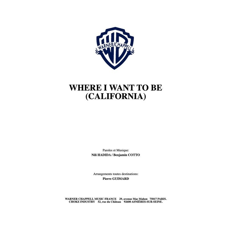 Partition PDF WHERE I WANT TO BE (CALIFORNIA) LILLY WOOD AND THE PRICK