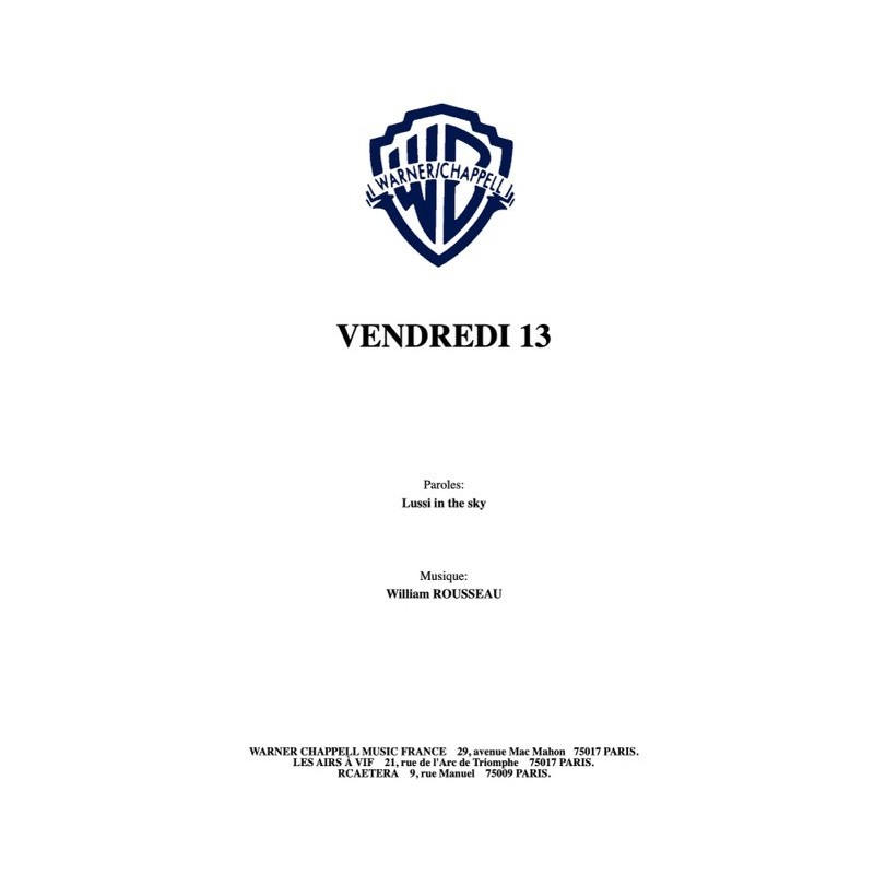 Partition PDF VENDREDI 13 LUSSI IN THE SKY