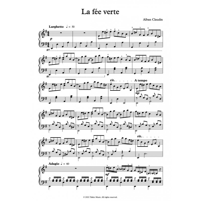 Partition PDF LA FÉE VERTE Alban CLAUDIN