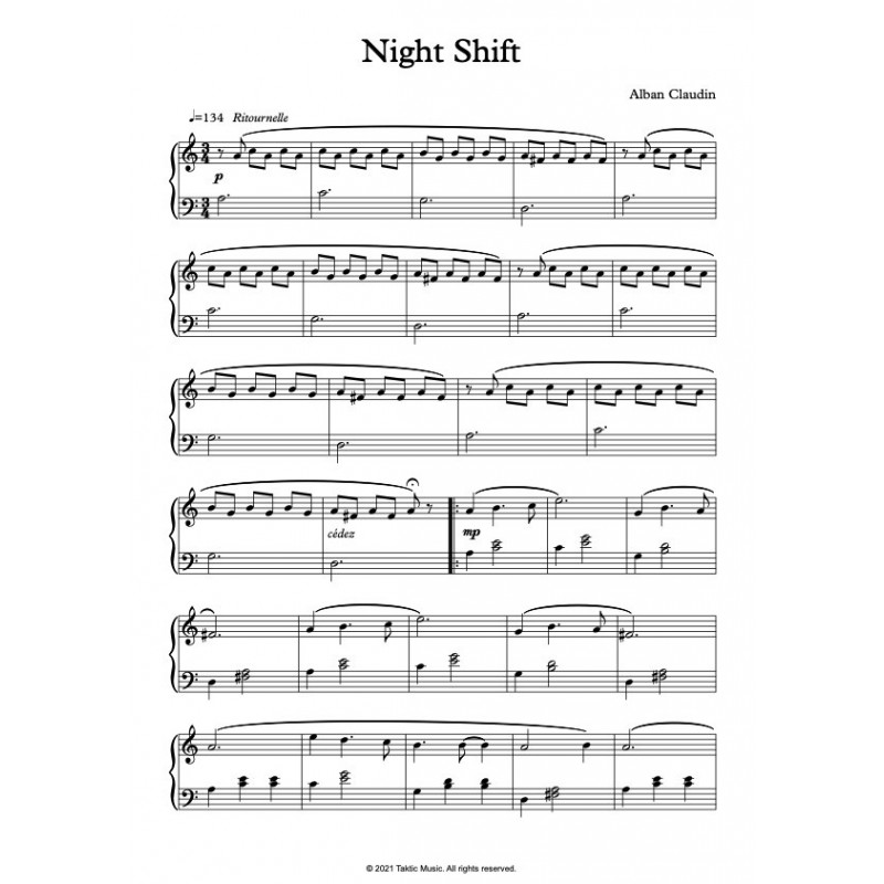 Partition PDF NIGHT SHIFT Alban CLAUDIN