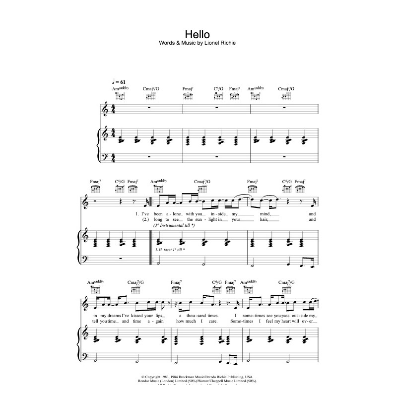 Partition HELLO Lionel Richie