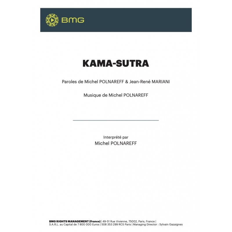Sheet music KAMA SUTRA Michel Polnareff pdf