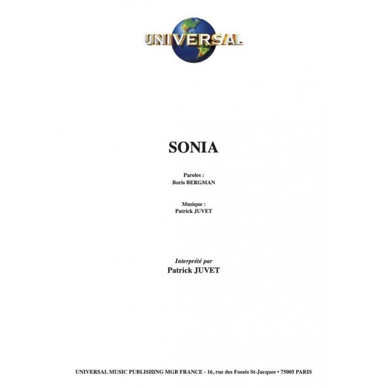 Sheet music SONIA Patrick Juvet pdf