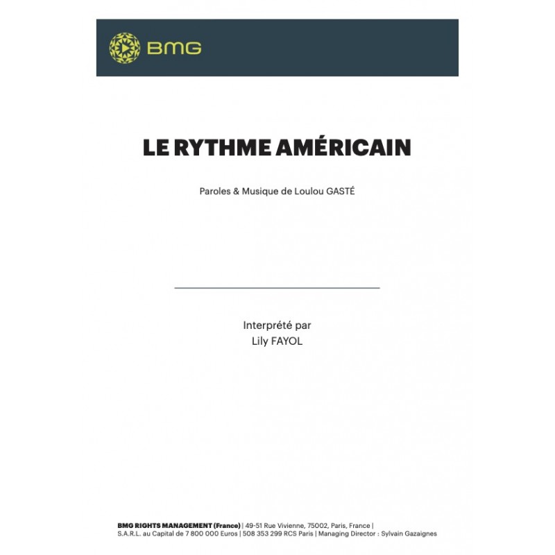 Partition LE RYTHME AMERICAIN Lily Fayol PDF