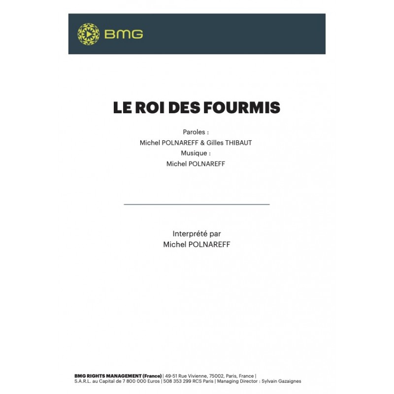 Sheet music LE ROI DES FOURMIS Michel Polnareff PDF