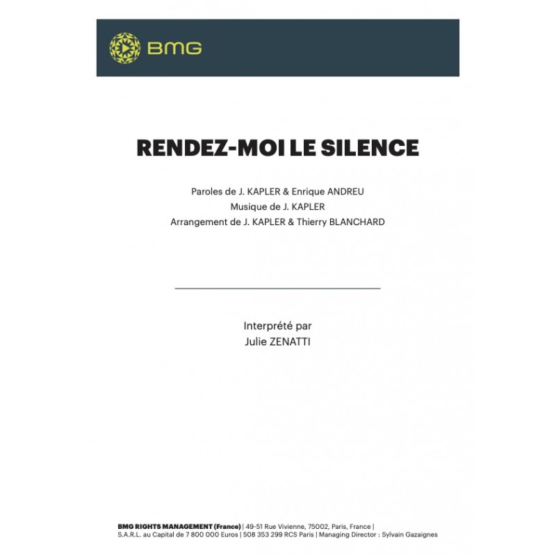 Sheet music RENDEZ-MOI LE SILENCE Julie Zenatti PDF