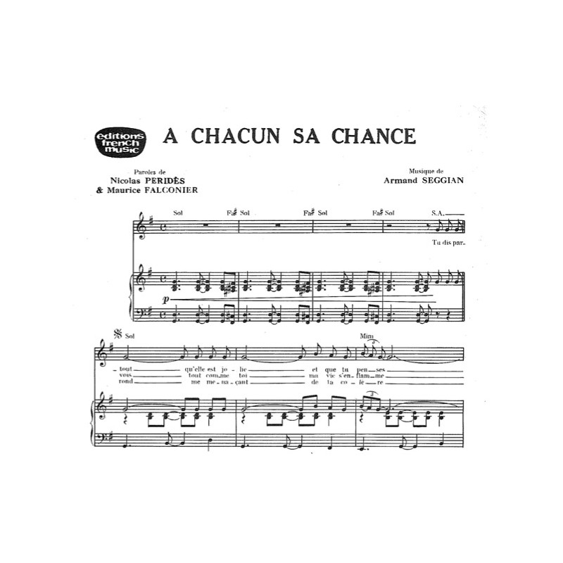 Sheet music A CHACUN SA CHANCE DALIDA pdf