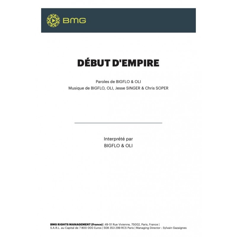 Sheet music DÉBUT D'EMPIRE BIGFLO & OLI pdf