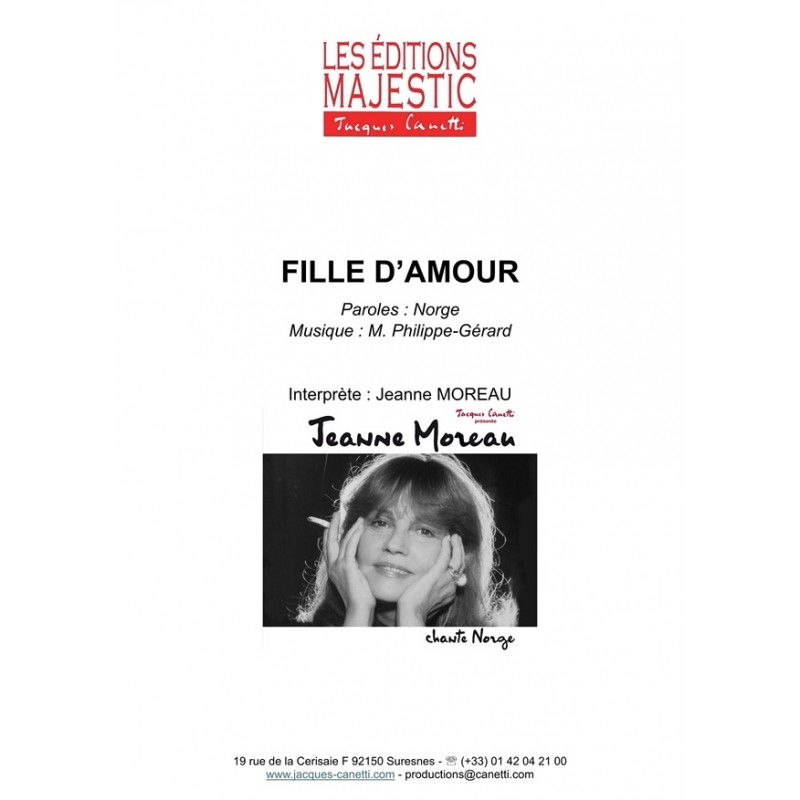 Sheet music FILLE D'AMOUR Jeanne MOREAU