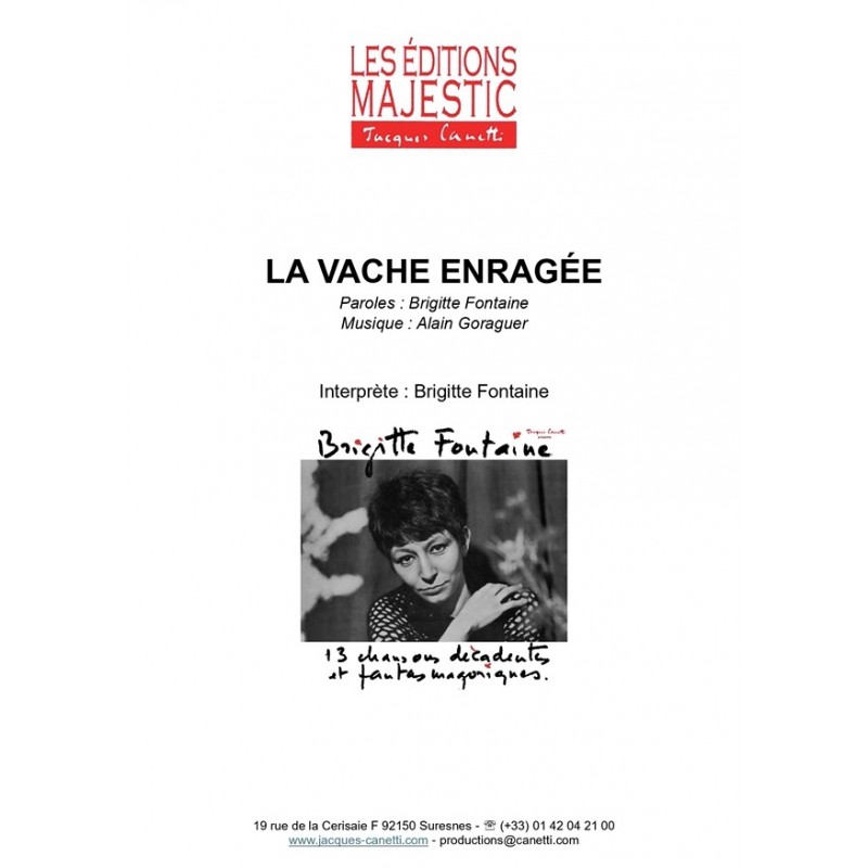 Partition LA VACHE ENRAGÉE Brigitte FONTAINE