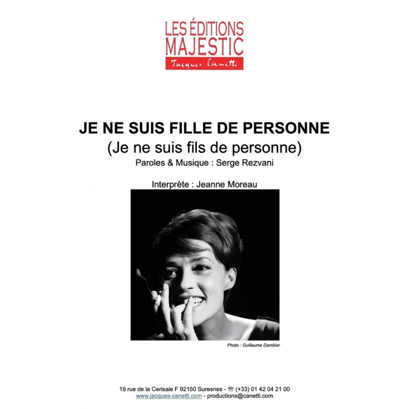 Sheet music JE NE SUIS FILLE DE PERSONNE Jeanne Moreau pdf