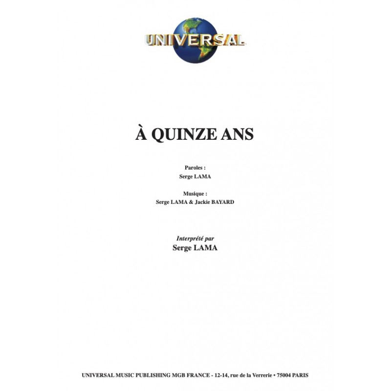 PARTITION A QUINZE ANS SERGE LAMA pdf