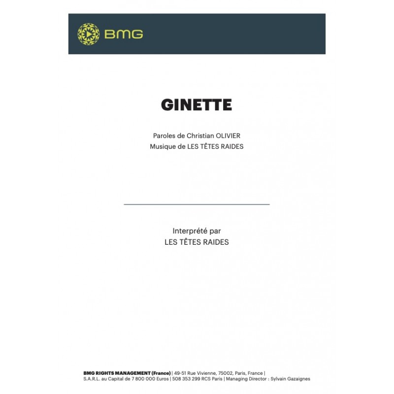 Sheet music GINETTE LES TÊTES RAIDES pdf