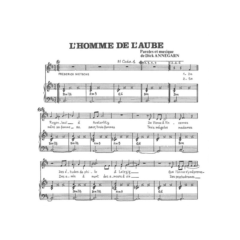 Sheet music L'HOMME DE L'AUBE Dick ANNEGARN pdf
