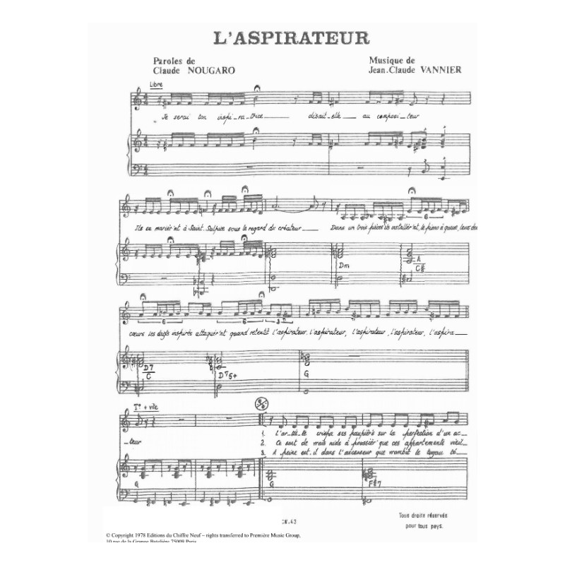 Partition L'ASPIRATEUR Claude Nougaro