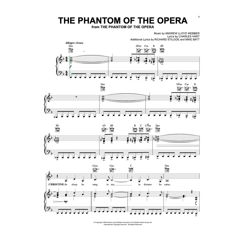 Sheet music THE PHANTOM OF THE OPERA Andrew Lloyd Webber