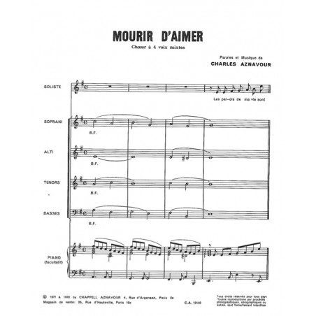MOURIR D'AIMER (SATB)