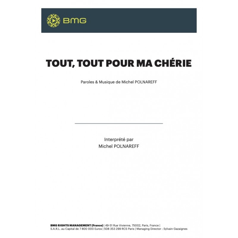 Partition TOUT TOUT POUR MA CHÉRIE Michel Polnareff PDF