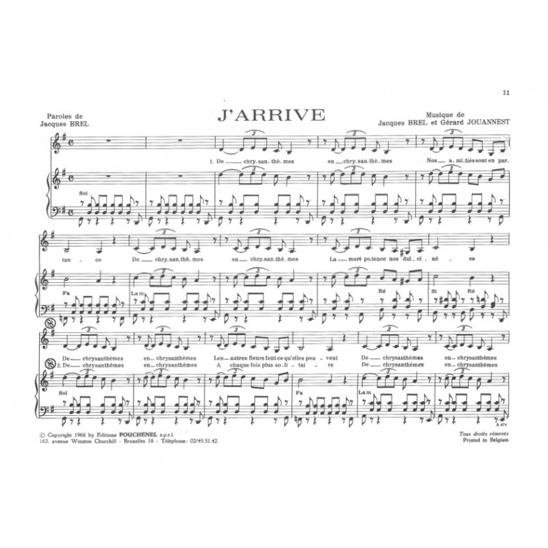 Partition J'ARRIVE Jacques BREL pdf