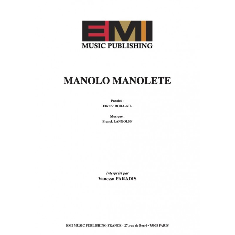 Sheet music MANOLO MANOLETE Vanessa PARADIS PDF