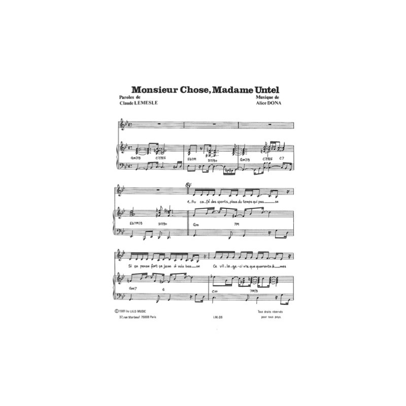 Sheet music MONSIEUR CHOSE MADAME UNTEL Alice DONA PDF