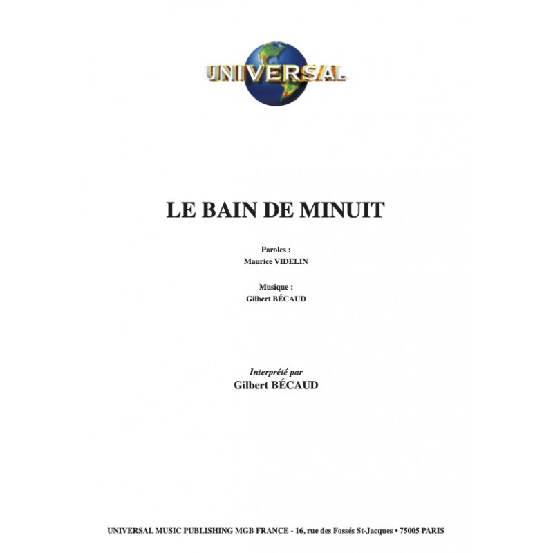 Partition LE BAIN DE MINUIT Gilbert BÉCAUD