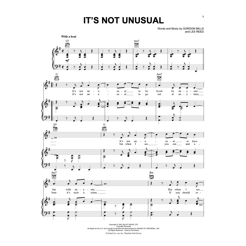 Partition IT'S NOT UNUSUAL Tom Jones