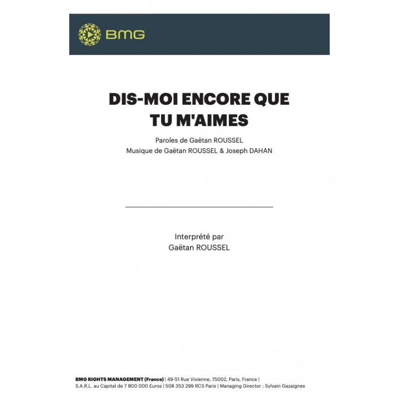 Sheet music DIS-MOI ENCORE QUE TU M'AIMES Gaëtan ROUSSEL pdf