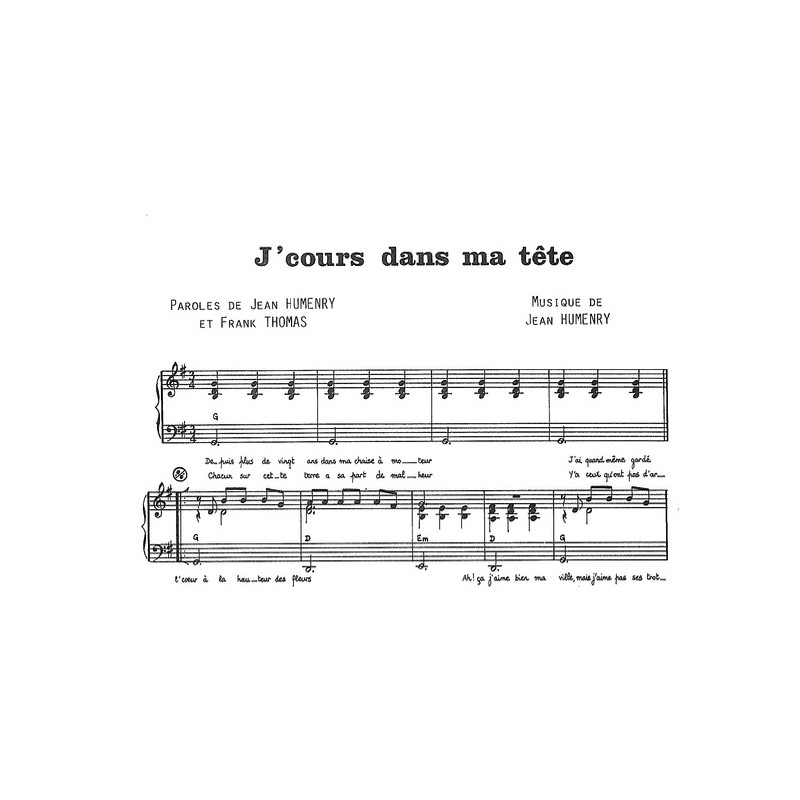 J'COURS DANS MA TÊTE partition