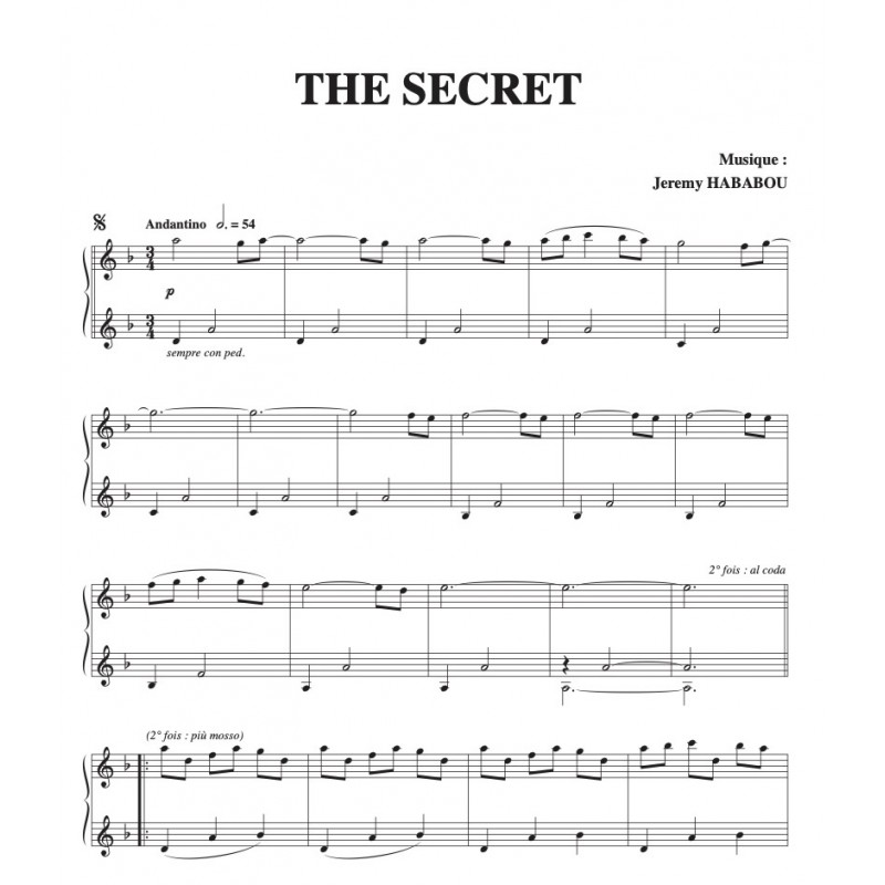 Sheet music THE SECRET Jérémy HABABOU PDF