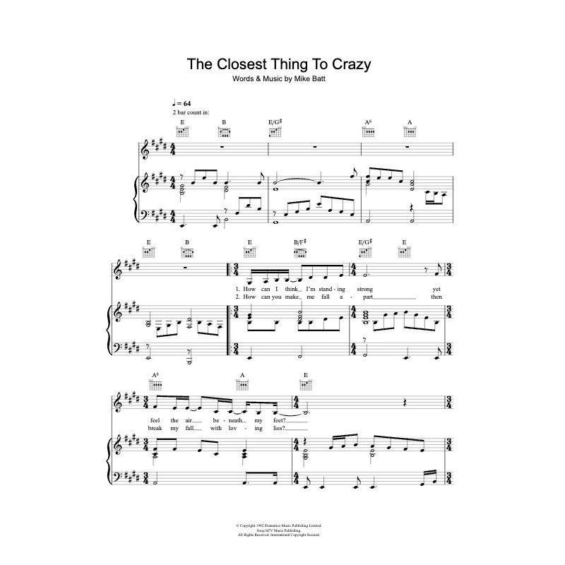 Sheet music THE CLOSEST THING TO CRAZY Katie Melua