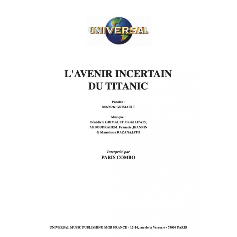 Partition L'AVENIR INCERTAIN DU TITANIC PARIS COMBO pdf