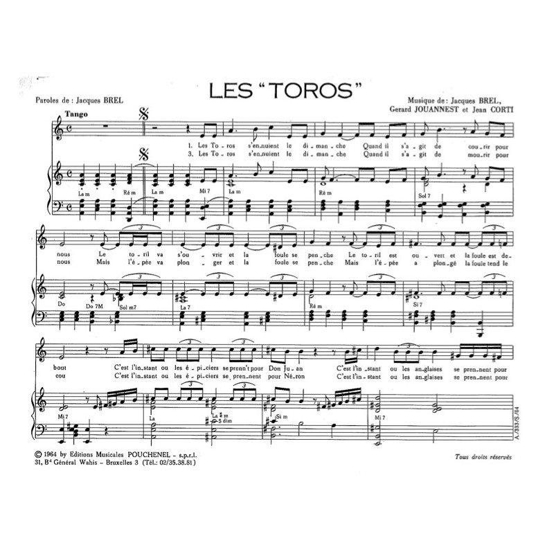 Partition LES TOROS Jacques BREL PDF