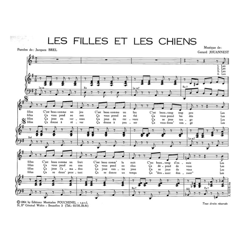 Partition LES FILLES ET LES CHIENS Jacques BREL PDF
