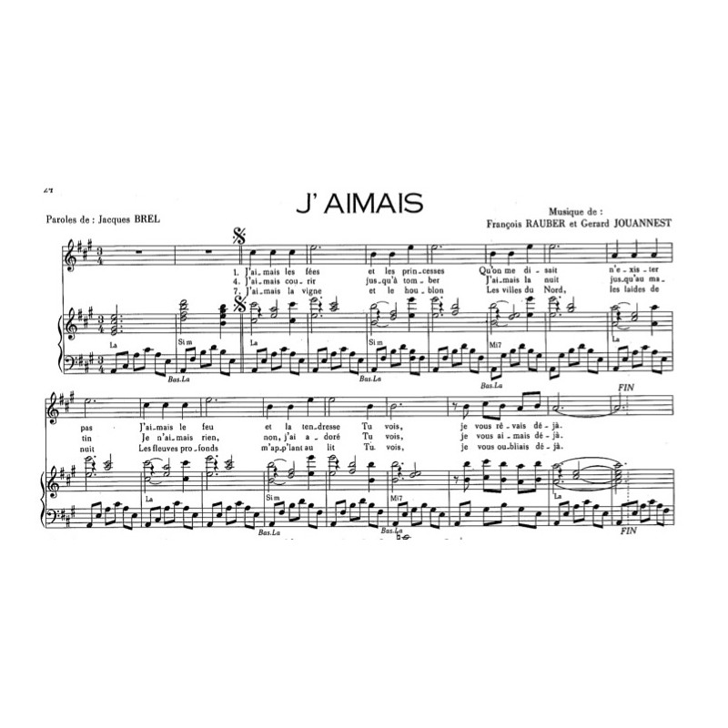 Partition J'AIMAIS Jacques BREL pdf