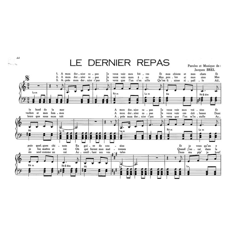 Partition LE DERNIER REPAS Jacques BREL PDF