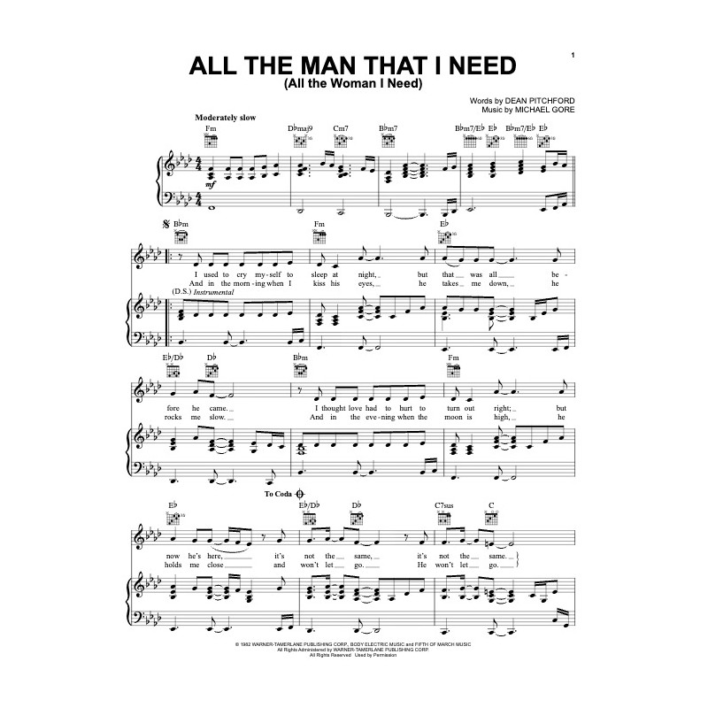 Sheet music ALL THE MAN THAT I NEED Whitney Houston