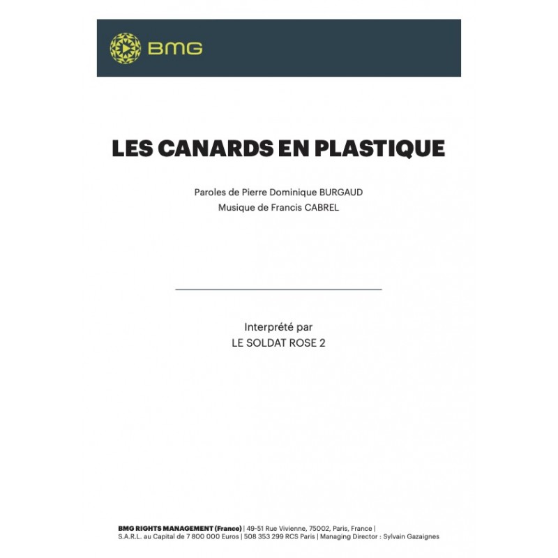 Partition LES CANARDS EN PLASTIQUE LE SOLDAT ROSE pdf