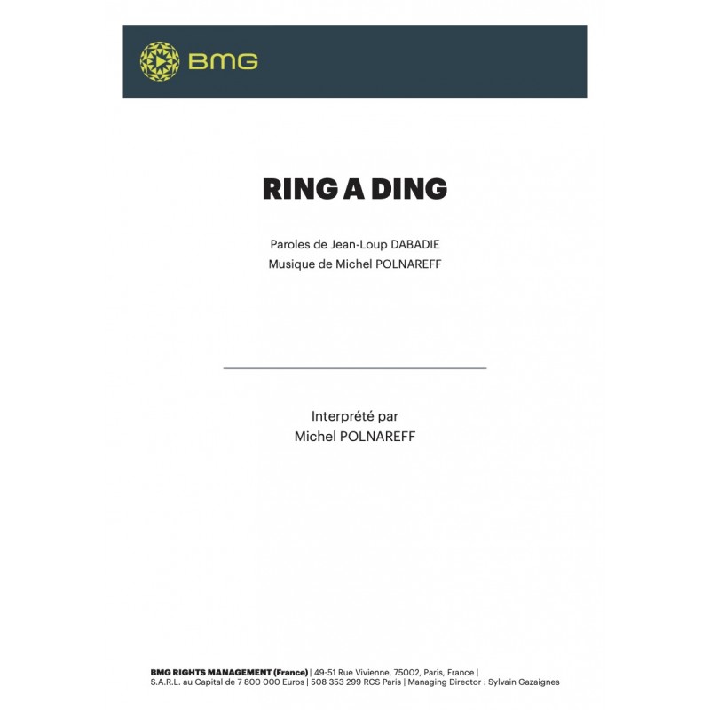 Partition RING A DING Michel Polnareff PDF