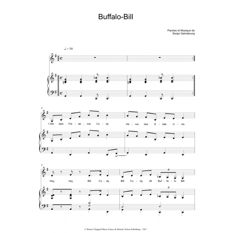 Sheet music BUFFALO BILL Serge Gainsbourg