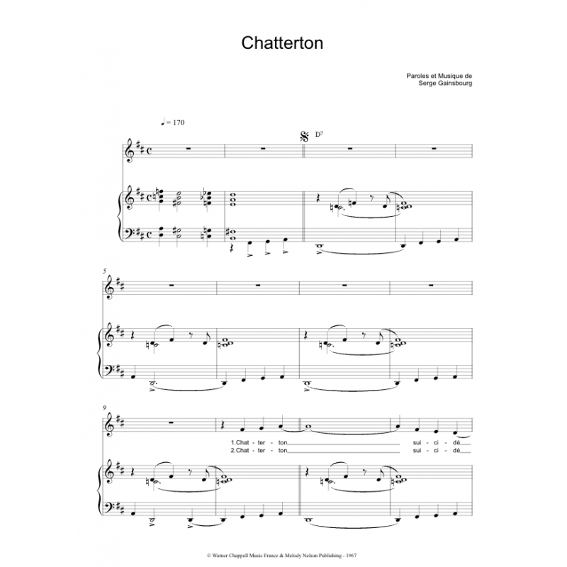 Sheet music CHATTERTON Serge Gainsbourg